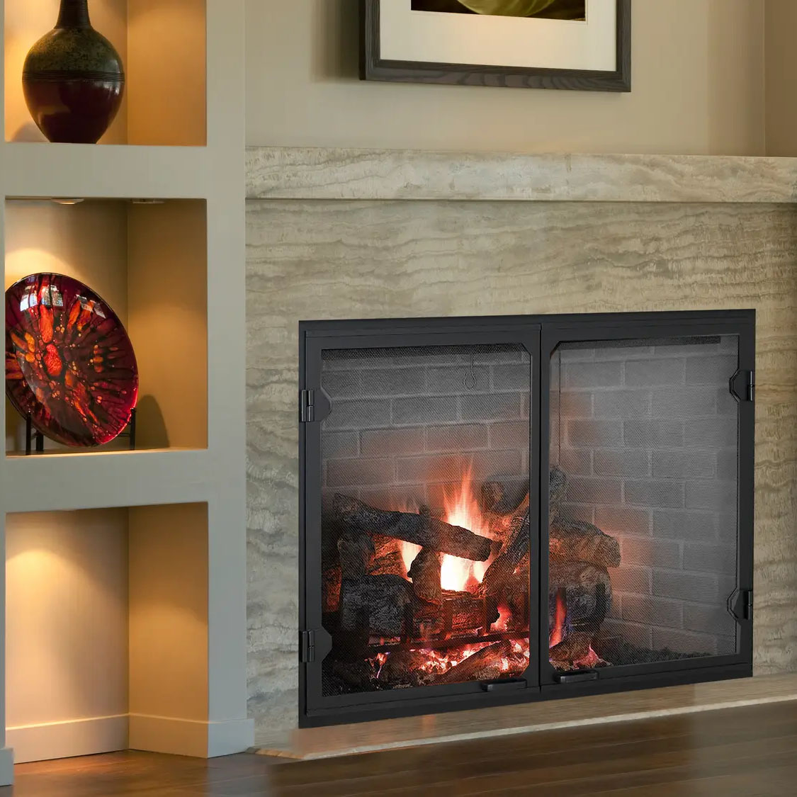 Majestic Biltmore Open Wood Fireplace w/Herringbone brick